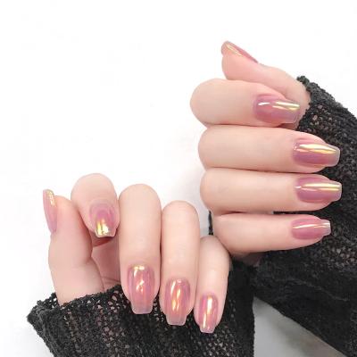 China Imported ABS Material 24 Pieces Of Manicure Color Mirror Nails Removable Fake False Nail Head Flat Ghost Artificial Nail Mid Length Correction for sale