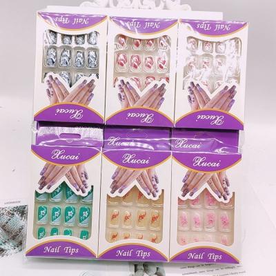 China Imported ABS Material Explosive Patterns With Diamond Nail Supplies Supply Wholesale Handmade DIY Nails Color French Thin Salon Fake Nails for sale