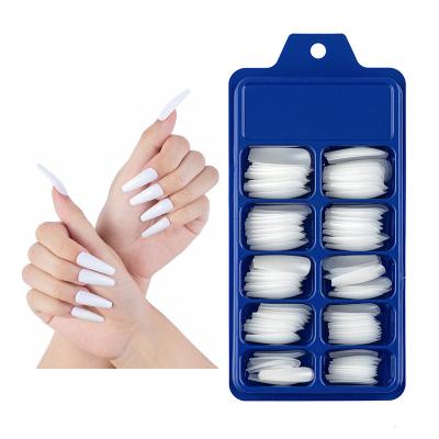 China Imported Artificial Nail Tip 100pcs ABS Solid Color Full Cover Long Ballet Style Nails Coffin Fake Nails Salon Material In Box for sale