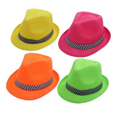 China Fashion Neon British Personality Top Hat Gentleman Image Classic Trilby Hat With Assorted Color Wool Felt Jazz Hat for sale