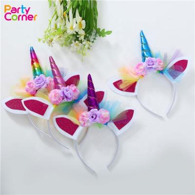 China Unicorn Horn Headband Ears Photo Props Girl Glitter Horn Headwear Accessory For Party Cosplay Costume PCWM19052205 for sale