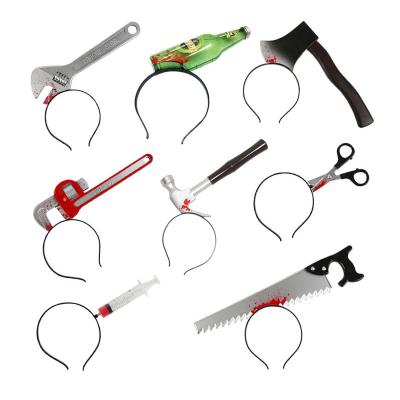 China Plastic Halloween Costume Scary Weapon Headbands Scissor Ax Knife Cleaver By Head Bloody Headband for sale