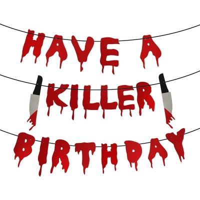 China Halloween Horror Birthday Party Paper Decorations Killer Birthday Party Banner for sale