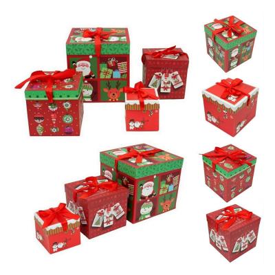 China Recyclable Premium Big Small Christmas Present Christmas Eve Gift Box Ribbon Handles Gift Wrapping Gift Box for sale