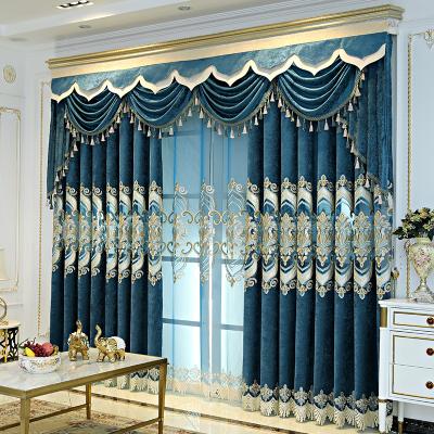 China Cortinas De Dormitorio Luxury Chenille Blackout New Design Black Curtain European Living Room Bedroom Ready Made for sale