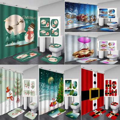 China Print Cartoon Shower Curtain Waterproof Kids Christmas Viable Custom Shower Curtain Set 4 Pcs for sale