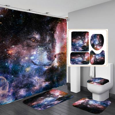 China Sustainable Wholesale Duschvorhang Bathroom Shower Curtains And Covers Set 4 Pcs Bathroom Shower Curtain Set for sale