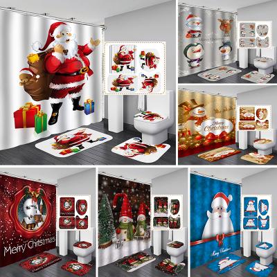 China Sustainable Hot Sale Christmas Cartoon Bath Curtain Bathroom Set 4 Pcs Shower Curtain for sale