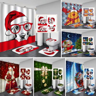 China Sustainable Hot Sale New Arrival Christmas Cortinas De Bano Bathroom Fabric Shower Curtain Set 4 Pcs Shower Curtain for sale