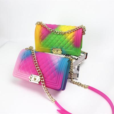 China Trendy Jelly Plaid Shoulder Fashion Trends Ladies Bags Ladies Full PVC Waterproof Candy Rainbow and Winter Jewelery Women Handbag for sale