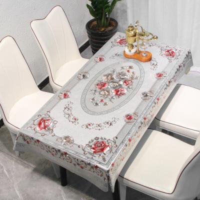 China New Arrival Waterproof Tafelkleed European and American Central Statistical Institute Gilding PVC Round Lace Printing Waterproof Table Cloth for sale