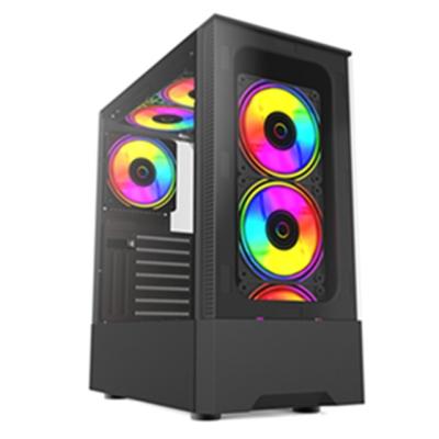 China With Fan I1104A Wholesale ATX Gaming PC Case USB3.0 Tempered Glass Panel Fixed Color Fans and RGB fans VERTICAL Cabinet for sale