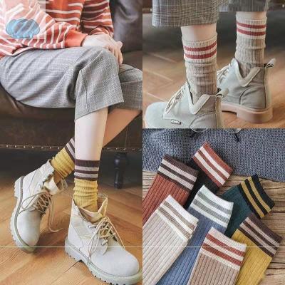 China Sporty Polyester Women Bangs Cheap Casual Soft Fashionable Korean Stripe Breathable Socks College Basic Style Solid Colors for sale