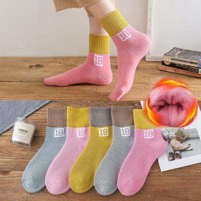 China Women's Breathable S Digital Cotton 126Women's Hot Solid Color Sports College Style Terry Polyester New Your Hosiery Women's Plush Socks for sale