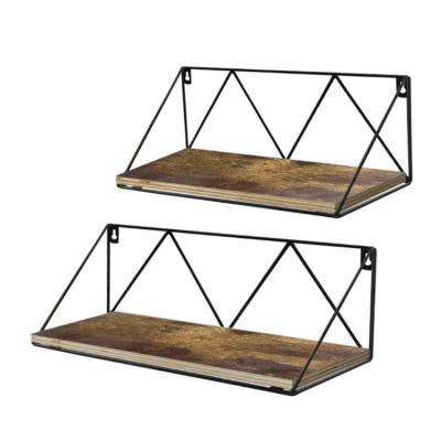 China High Quality Metal Frame Multifunctional Wooden Wall Mounted Floating Shelves Floating Storage Rack 2 Pack Durable Display Stand for sale