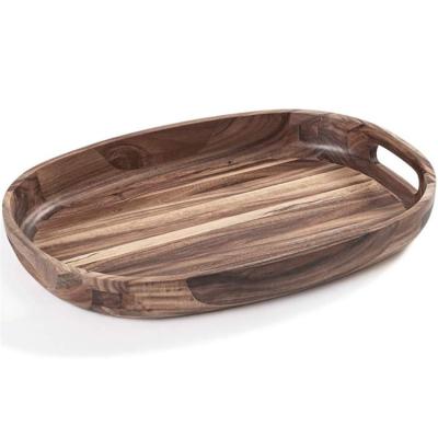 China Eco-Friendly Custom Tableware Design Elegant Curved Oval Structure Crafted Natural Solid Wood Serving Tray Plant Wooden Trays for sale