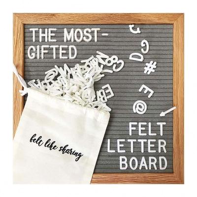 China China Gray Felt Letter Board 10x10 inches. Variable letter panels include 300 white plastic letters and oak frame for sale