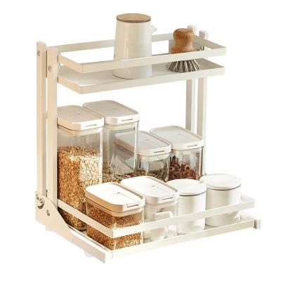 China Sustainable New 2/3 Tier Foldable Spice Kitchen Rack Sliding Shelf Organizer For Kitchen Cabinet Storage Drawer In Stock for sale