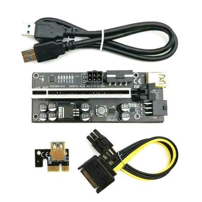 China PCI-e adapter card pcie riser ver 010s plus card Adapte riser 010s GPU risers 009S plus 1X to 16X 6 SATA 15pin to 6 pin Pice power marquee LED for sale