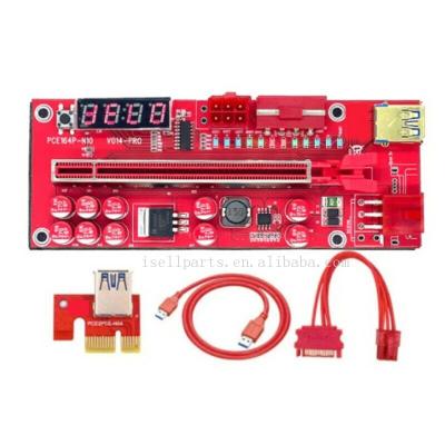 China Red Riser Card PCI-E 1x 16x Pcie Riser Card V014 Adapter PCI-e PRO Cards Riser v014 With 6Pin +6Pin +4 Pin Adapter With Temperature LED for sale