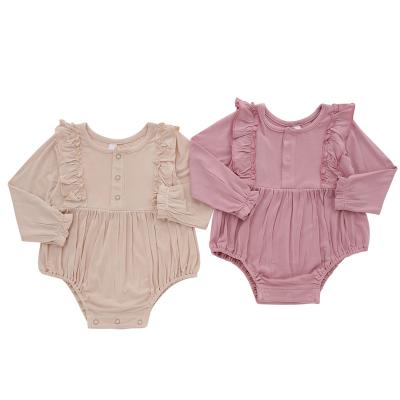 China Fashion Solid Color Hot Selling Long Baby Clothes Romper Ruffle Sleeve Newborn Dress for sale