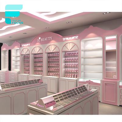 China Beauty Product Stores Cosmetic Store Interior Design Custom Cosmetic Display Fixtures Makeup Showcase for sale