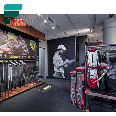 China Fashionable High End Golf Shop Design Brand Golf Clubs Display Stands Bags Stand Customized Golf Fixture For Sale for sale