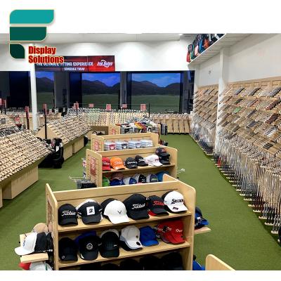 China Top Customized Design Golf Shop Showcase Wooden Golf Clubs Design Unique Customized Shop Design Golf Simulator for sale