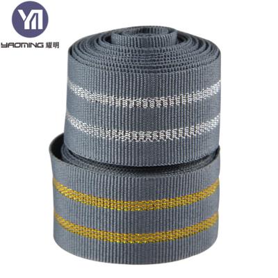 China Factory Directly Sale Durable Gold Stripe And Jacquard Ribbon Nylon Soft Flat Breathable Webbing for sale