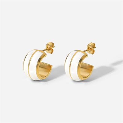 China Fashion INS 14K Gold Stainless Steel Oil Drop Mini TRENDY White Stud Earrings Double Layer C Shape Earring Jewelry For Women for sale