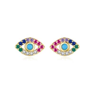 China Wholesale Trendy Trendy Cubic Zirconia Women Accessories Colorful Eye Earring S925 Sterling Silver Cubic Stud Earrings for sale