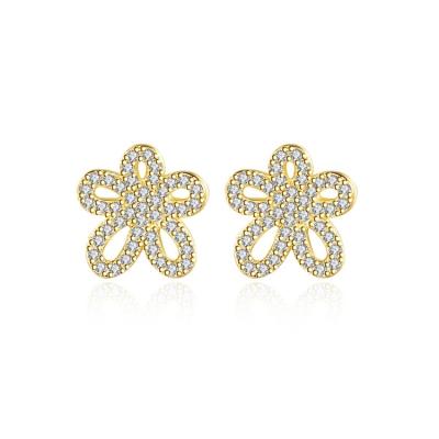 China Romantic New Arrival 925 Silver Earrings 14k Gold Plated Brilliant Flower Earring Rhinestone Bridal Fashion Jewelry Elegant Earrings for sale