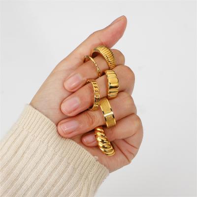 China Fashion TRENDY New Personality Simple 18k Gold Plated Charm Chunky Ring Jewelry Stainless Steel Rings For Women for sale