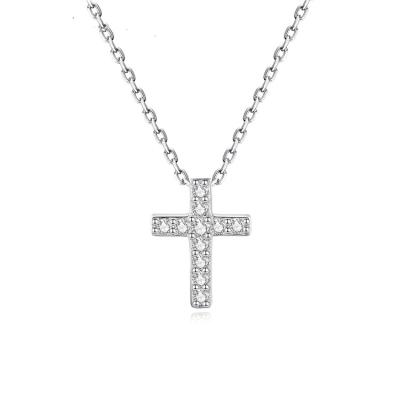 China Wholesale European FASHIONABLE Necklace 925 Platinium Silver Zircon Platinum Jesus Charm Necklaces Cross Pendant Jewelry For Women for sale