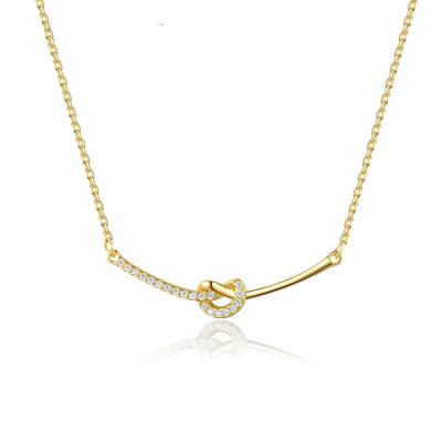 China 925 sterling silver TRENDY designer ladies necklace bowknot personalized clavicle chain pendant 14k gold zirconia 14k gold neckl for sale