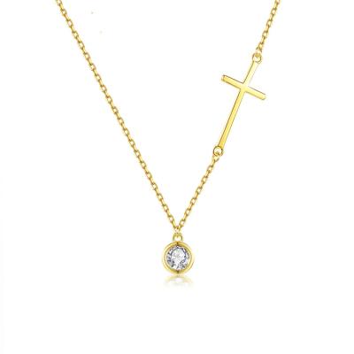 China TRENDY Custom Cross Pendant Necklace Zirconia 14k Gold Tasty Clavicle Chain Pendant Necklaces Cross Pendant Necklaces For Women for sale