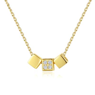 China TRENDY Fashion 925 Sterling Silver Necklace 14k Gold Plated Cubic Zirconia Lucky Tasty Cube Necklace Charm Women Pendant Necklaces for sale