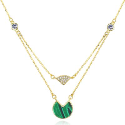 China 925 Sterling Silver Trendy Layered Necklace 18k Gold Plated Turquoise Trendy Layered Necklace Non Tarnish Zirconia Fashion Jewelry Necklaces for sale