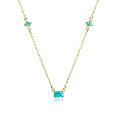 China FASHIONABLE 18k Gold Plated 925 Silver Cubic Zirconia Green Cubic Zirconia Chain Necklace Minimalist Pendant Necklaces For Office Lady for sale