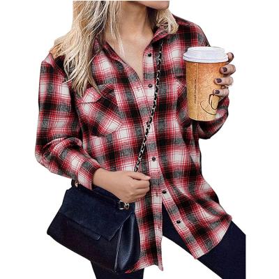 China 2021 Autumn Winter Fashion Women's Anti-Shrink Plaid Loose Coat Mid Length Woolen Shirt for sale