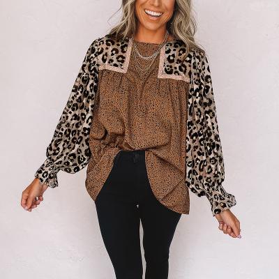 China Anti-wrinkle 2022 fashionable leopard design casual shirt sexy ladies woman tops fashionable long sleeve tops for sale