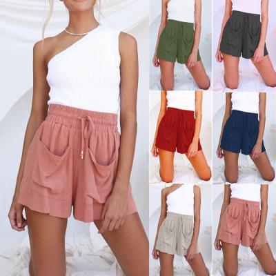 China Cheap 2021 Summer Solid Color Anti-Wrinkle Casual Drawstring Street High Waist Ladies Sports Wear Short Sweat Shorts For Women for sale