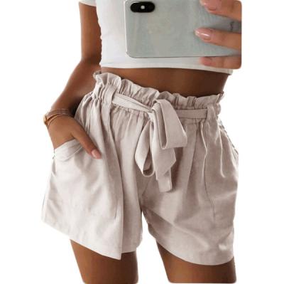 China 2021 Anti-Wrinkle Summer Polyester Casual Shorts Women Bow Tie High Waist Fashion Streetwear Shorts for sale