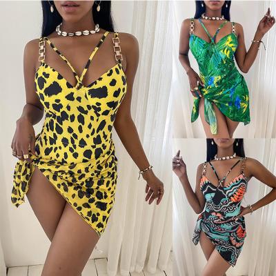 China 2021 Breathable Women Hot Leopard Swimwear Bikini 2pcs With Cover Up Dress Bathing Suit Beach Wear for sale