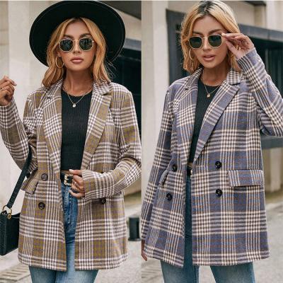 China Anti-wrinkle vintage winter women's suit jacket plaid blazers wholesale checked blazers double button women's blazer coats for sale