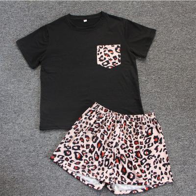 China Summer Women's Breathable Sleepwear Short Sleeve Shorts Loose Leopard Polyester For Girls Two Piece Pajamas Set for sale