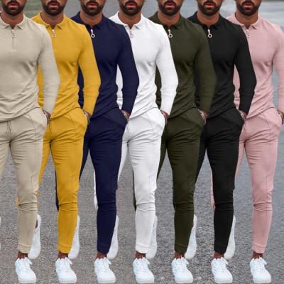 China 2021 Fashionable Mens Tracksuit Summer Autumn Solid Color QUICK DRY Casual Two Pieces Long Sleeve Tops And Jogger Pants Set for sale