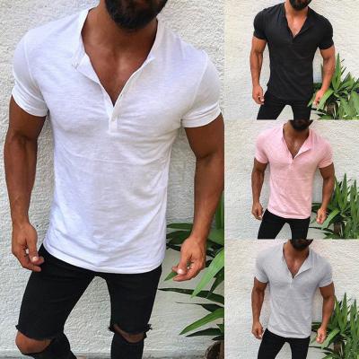 China Wholesale Gym Wear 2021 Summer Cheap White Black Mens V-Neck Sexy Men T-shirt Workout Breathable Sports White for sale