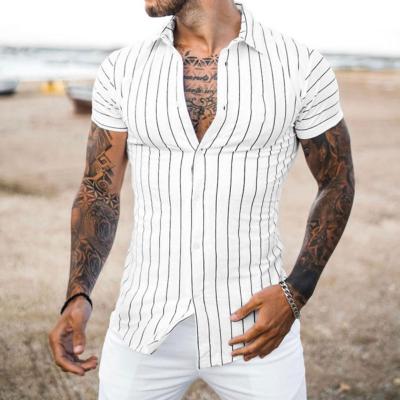 China 2021 summer fashionable men's breathable business wear shirt no striped pocket to print short sleeve shirts for men for sale