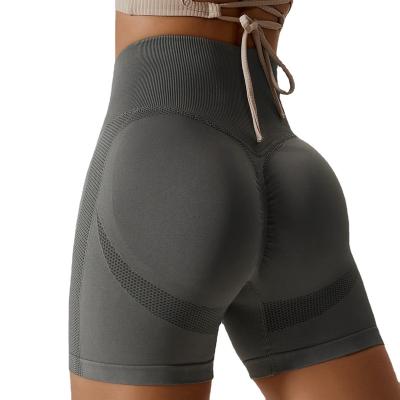 China Breathable running sports shorts girl seamless yoga shorts high waist fitness peach hips scrunch butt seamless shorts plus size for sale